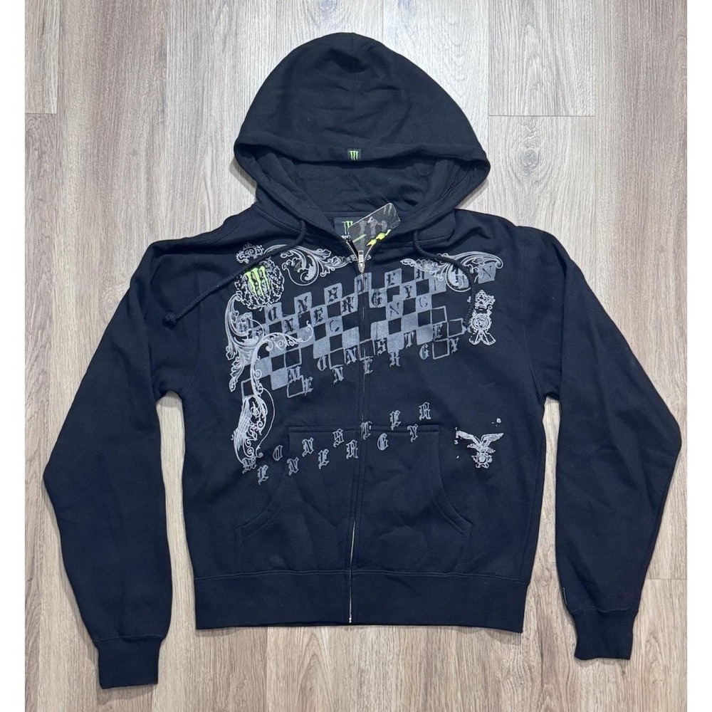 Y2K Monster‎ Energy Drink Black Full Zip Women's Hoodie Size M